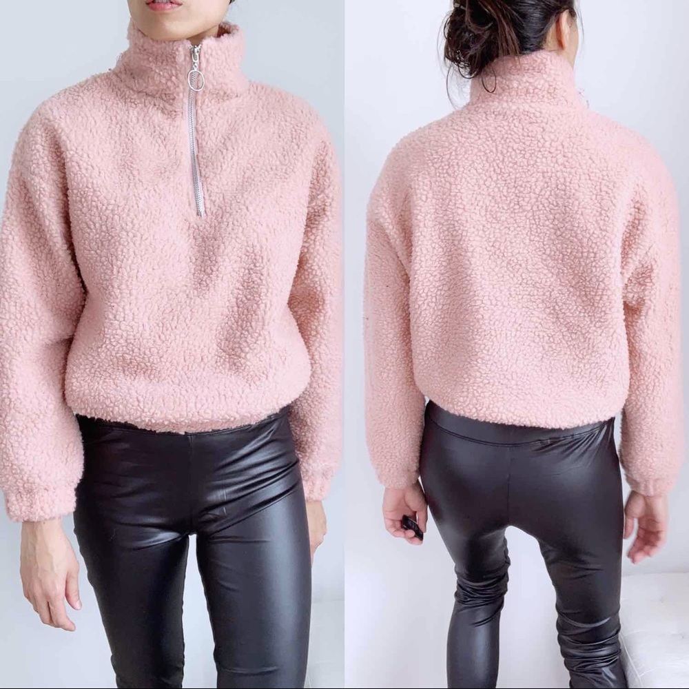 SPORTY SHERPA HALF ZIP PULLOVER - BLUSH - Picture 7 of 9